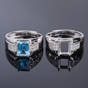 MeiBaPJ 6*8 Pravi Prirodni Plavi Topaz je Dragi Kamen Muški Prsten ili Prsten Prazan Podrška Ovom Srebro 925 Sterling Fin Svadbeni Nakit