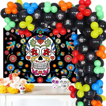 Meksički Odmor Potrepštine Za Zabave, Komplet Vijencima od Balona s S Lubanjom, Baloni za Dan Mrtvih Foto Pozadine Svečani Dekor Pribor