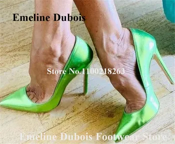 Metalne fluorescentne zelene kožne cipele-brod Emeline Dubois bez spajala s oštrim vrhom 8 cm 10 cm 12 cm na niskim i Visokim potpeticama Večernje cipele od manekenske