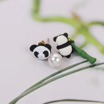Moderan Asimetričan Bambus Biserne Naušnice S Panda Za Žene, Jednostavne Metalne Naušnice Sa Životinjama, Naušnice Za Djevojaka, Naušnice-Roze Za Djevojčice