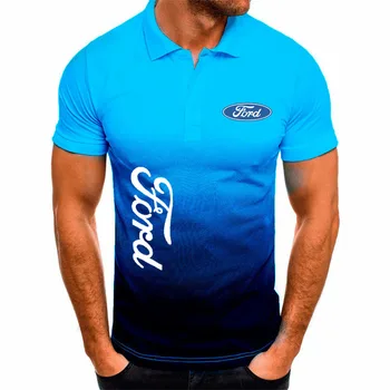 Moderna muška majica s градиентным ispis logotipa automobila Ford 2022, ljetna nova muška majica s kratkim rukavima od 100% Pamuka, Moderan Svakodnevni muška