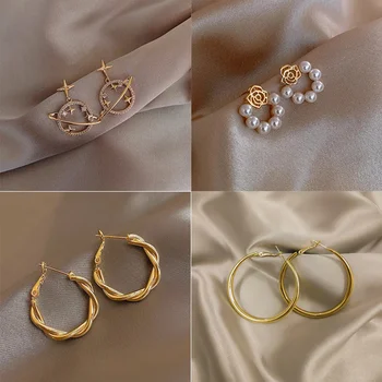 Modni Izobličenja Tkati Twist Metalni Krug Geometrijski Okrugle Naušnice-Prsten za Žene Pribor Klasicni Večernje Nakit