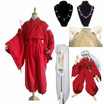 Novi Anime Инуяша Cosplay Odijelo Karneval Halloween Arthur Curry Neobično Crveni Kimono Uši Pokrivala Za Glavu Periku Ogrlica Na Red