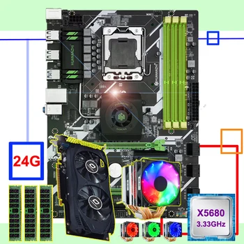 Novi dolazak HUANANZHI X58 deluxe set matična ploča procesor Xeon X5680 6 heatpipea hladnjak memorija 24G (3*8G) RECC grafička kartica GTX750TI 2G