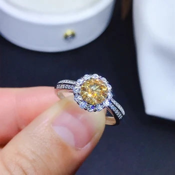 Novi prsten sa žutim муассанитом individualnog dizajna, srebro 925 sterling, lijepe boje, blistavi, Dijamant 1 karat D VVS1