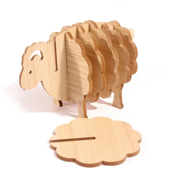 Oblik Ovce Neklizajući Podložak Za Čaše Podmetače Izolirani Okrugle Drvene Podloške Za Čaše Japanski Stil Kreativni Office Home Dekor Obrt Poklon