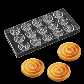 Obrazac za čokoladu od polikarbonata sa 15 šupljina u obliku spirale za uređenje десертного kolač, kalup za pečenje čokolade od čvrste plastike