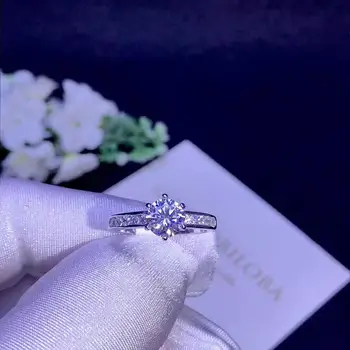 Okrugli Srebro Prsten s муассанитом 1ct D VVS Luksuzno Vjenčanje Prsten s муассанитом 925 srebro prsten za Žene
