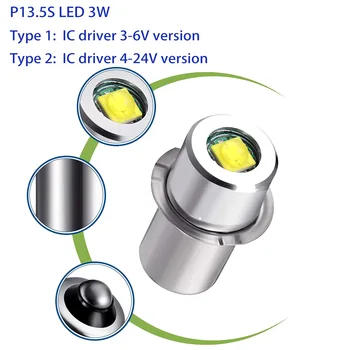 P13.5S Mag Light Led žarulja 3-16 C & D Ćelija Maglite Baklja Svjetiljka Led Konverter 3 4,5 6 9 12 18 24 U Bijelo