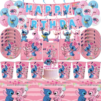 Pink Lilo & Stitch Ukras Za Party U Čast Rođenja Jednokratna Kuhinjske Papirnate Čaše Tanjuri Baloni Dječji Tuš Za Dječje Zabave