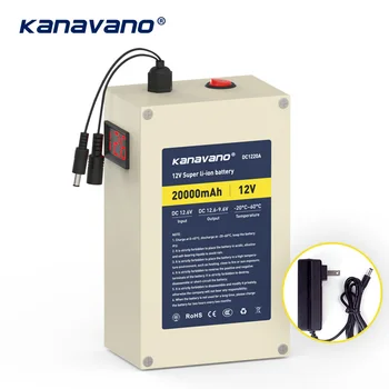 Prijenosni ploča Kanavano 12V 20AH Punjiva litij baterija baterija baterija baterija baterija 18650 i punjač ac 12,6 V 2A s 4 vrste konektora