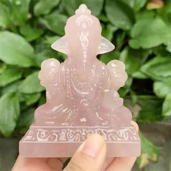 Prirodni Ružičasti Kvarc Kristal Ručni Rad Crystal Ručno Klesanog Slon Bog Ganesh Kip za Uređenje Doma Dar 1 kom.