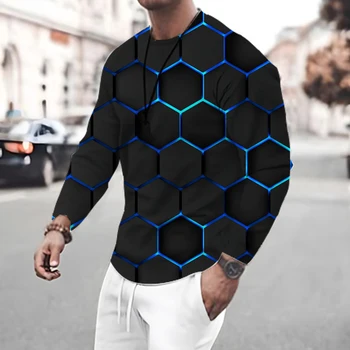 Proljeće-jesen muška Majica dugi rukav, Univerzalni Top Premium-klase, crna Cell 3D Print, Trend ulični Modni Vrh