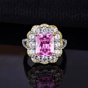 QTT Srebrna Boja Luksuzni Kvadratnom Pink Kristalnu Cvijet Prsten S Promijenjene Veličine Za Žene Vjenčanje Помолвка College