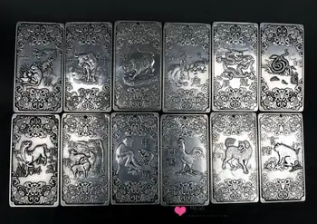 Rijedak silver Buda 12 kovanica zodijaka + privjesci тханка Tibet i Nepal, Tibet тханки kovanice 12 kom./kom. Tibetanski srebro ЛАТУННОЕ ukras