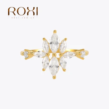 ROXI Raskošan Cvijet Divljeg Oka Crystal Zlatno Prstenje za Žene Prstenje Nakit 925 Sterling Srebra Prsten na Prst Srca Vjenčano Prstenje