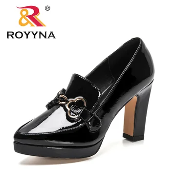 ROYYNA/Novost 2022 godine; dizajnerske cipele-brod Chaine od metala; Ženske лоферы na platformi i masivnim petama; Moderan Svakodnevni crne cipele u retro stilu