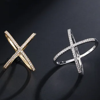 Ručni rad S925 Srebro criss-Cross X Prsten s Križem, Prsten s Križem, tanki prsten s kubični cirkon AAAAA, žensko vjenčano prstenje s mikro-Brtvom