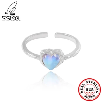 S ' STEEL Srce Mjesečev Kamen Prstena Za Žene Srebra 925 Odgovarajuće Podesiv Prsten Korejski Luksuzni Modni Dizajner Nakita