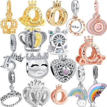 Srebro 925 Sterling, Royal Crown, Srce, Svijetla Wheel, Šarmantan Perle, Pogodna Za Originalni Браслету Pandora 925, Ženski Europski Luksuzni Nakit Poklon