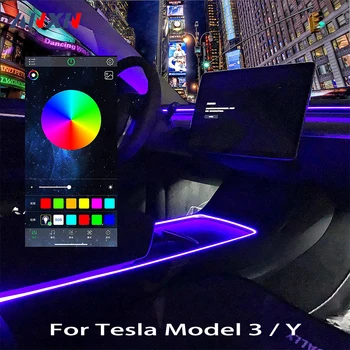 Središnja Konzola je Ploča Neonska Rasvjetna Cijev Za Tesla Model 3 Model Y 2021 2022 RGB Unutarnji led Trake s Kontrolerom Aplikacije