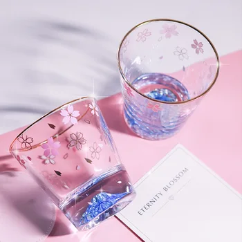 Staklena čaša s uzorkom cvjetanje trešnje transparentno kreativni vulkanski umjetnički dizajn ins foto slatka izvrstan dar šalica za dom i ured