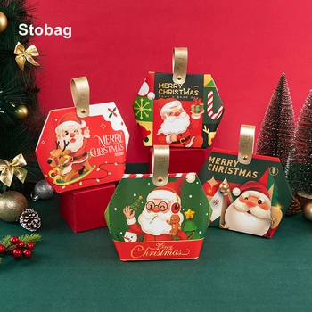 StoBag 4kom Sretan Božić Kraft-Papir za Poklon Kutija Torbe Djed Mraz Slatkiša Čokolada Pakiranje Odmor Sretna Nova Godina je Večernji Suvenira