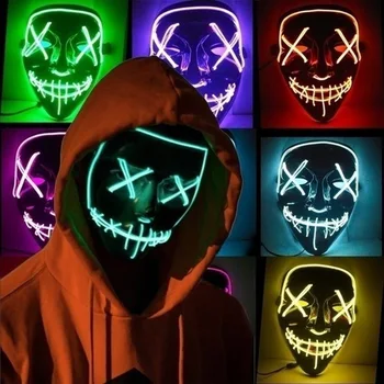 Strašna Neon Maske za Noć vještica za Odrasle Muškarce I Žene, Led Osvijetljena Maska za Čišćenje, Maske, Kostim za zurke, Osvijetljena u mraku, Cosplay Maska