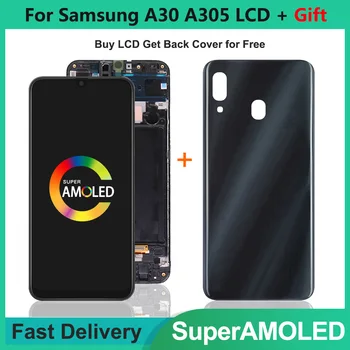 SUPER AMOLED Za Samsung GALAXY A30 LCD zaslon osjetljiv na dodir S poklopcem pretinca za baterije A30, Digitalizator sklop A305/DS A305FN A305G LCD