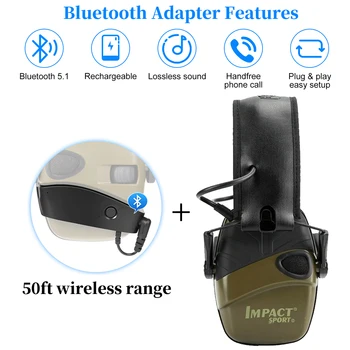Taktička E Slušalice za gađanje sa zaštitom od buke, oprema Za Zaštitu Sluha, slušalice s Odvojivim Bluetooth adapter 5.1