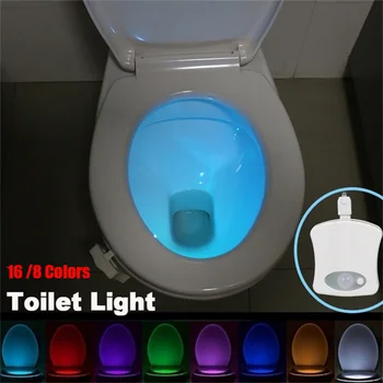 Toaletni noćno svjetlo PIR detektor Pokreta Toaletni Lampa 8 ili 16 Boja, Oprema Za Kupaonicu, Noćna Lampa
