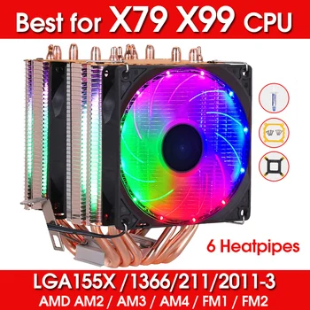 Toplinska cijev 6 4PIN RGB PWM Silencioso Hladnjak Hladnjak 130 W TDP Za Intel 1150 1155 1156 1366 2011 X79 X99 AM2 AM3 AM4 Ventilador