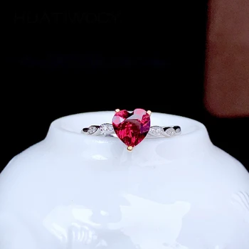 Trendi Ženski Pribor za Prstenje, Nakit od Srebra 925 sterling s Ruby i kubični cirkon u Obliku Srca, Otvoreni Prsten na Prst za Svadbene Zurke, Dar