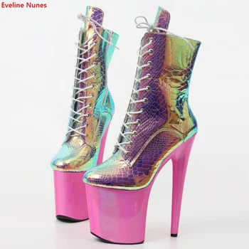 Ukusan Čizme sa Змеиным po cijeloj površini; ženske Šarene cipele na ukosnica 20 cm, s Laserskim okruglim vrhom; Moderan Elegantan cipele za modnu Pistu Plus Veličine