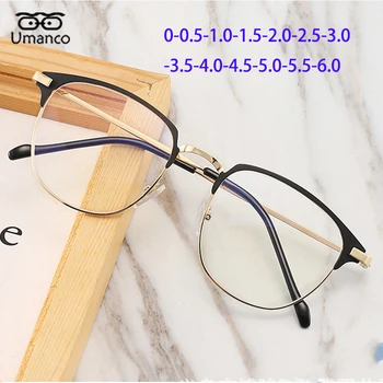 Ultra light Black zlatne Četvrtaste Naočale za kratkovidnost za muškarce, Luksuzne Modne Naočale sa Zaštitom od plave svjetlosti, Gotove naočale na recept od 0 -0,5 do -6,0.