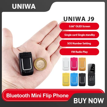 UNIWA J9 2G Super Mini Flip Mobilni Telefon je preklopni Tipku za Bežičnu Bluetooth Dialpad FM Čarobni Glas Handsfree Slušalice