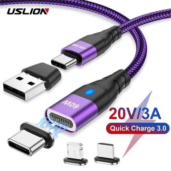 USLION 3 u 1 60 W Magnetski Kabel Micro USB C Type C Kabel 3A Brzo Punjenje Telefona PD Punjač Za iPhone 13 Pro Samsung Xiaomi