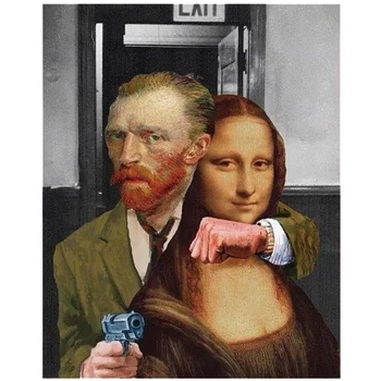 Van Gogh je Mona Lisa Нашивка Prugama Glačalo na Prijevodima za Odjeću Термонаклейки na Odjeću Термочувствительные Aplicirano Na Red Нашивка