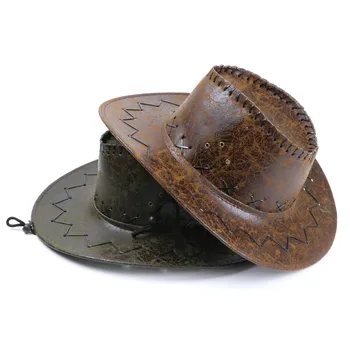 Veleprodajna cijena kauboj šešir od umjetne kože s pukotinama za muškarce i žene, šešir jahač, фетровая šešir, Panama, веревочные pribor
