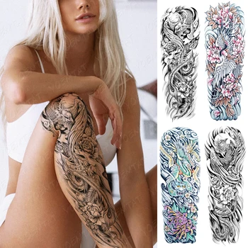 Velika Ruka Rukava Vodootporne Privremena Tetovaža Naljepnica Phoenix Krizantema Crane Božur Body Art Lažne Tetovaže Muškarci Žene 3D Tetovaže