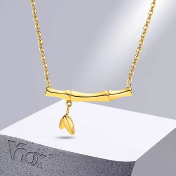 Vnox Šik Bambus Ogrlice za Žene, Boja zlata Od Nehrđajućeg Čelika Biljka Privjesak Ovratnik Božićne Darove za Nju