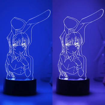 Waifu Mai Sakurajima Animacija 3D Led noćno svjetlo Manga Lik Zeca Djevojka Soba Akril Daljinski Lampa Stolni Ukras Za Dijete Iluzija Poklon