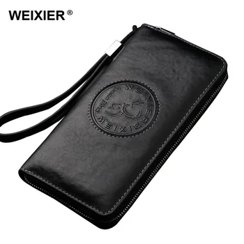 WEIXIER® RFID Blokiranje Novčanik od prave kože, Muški i Starinski Dug Poslovne novčanik s više Džepova