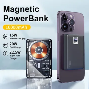 WEKOME Power Bank Magnetski Bežični PD 20 W Brzo Punjenje 10000 mah Prozirna Maska, USB Prijenosni Izvor Napajanja za iPhone14promax