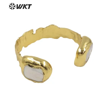 WT-MPB045 WKT Starinski Zlatni Galvanske Narukvica Od Prirodnog Bisera, Ženski Luksuzni Ženski Nakit Narukvica