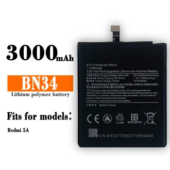 Xiao mi 100% Original Bateriju BN34 3000 mah Za Xiaomi Redmi 5A 5,0 