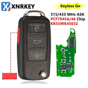 XNRKEY 4 gumba za Smart Remote Flip Ključ PCF7945A/ID46 Čip 315/433 Mhz za Volkswagen Touareg 2002-2010 Automobilski ključ FCC-a: KR55WK45032