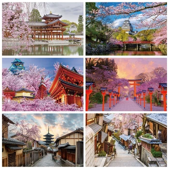 Yeele Japanski Hram Torii Prirodni Krajolik Planina Fuji Procvata Sakura Pozadine Za Ulične Slike Pozadine Za Foto-Studio