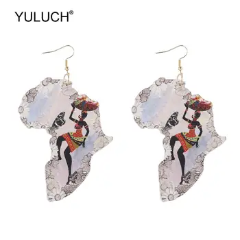 YULUCH NOVI Dizajn Afrička Drveni Kartica Obojena Ispis Modni Viseće Naušnice Etnički Privjesak Nakit Za Žene Večernje Pokloni