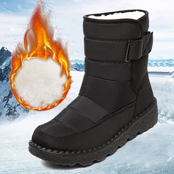 Zimske Vodootporne Zimske Cipele za žene 2022 godine, Debeli Нескользящие Pliš Zimske Čizme na platformu, Pohranjuju toplinu, Cipele sa pamučnom postavom